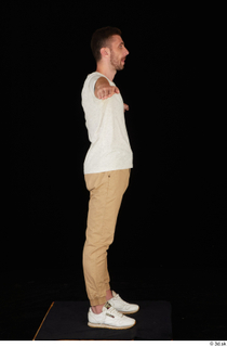  Trent brown trousers casual dressed standing t poses white sneakers white t shirt whole body 0007.jpg